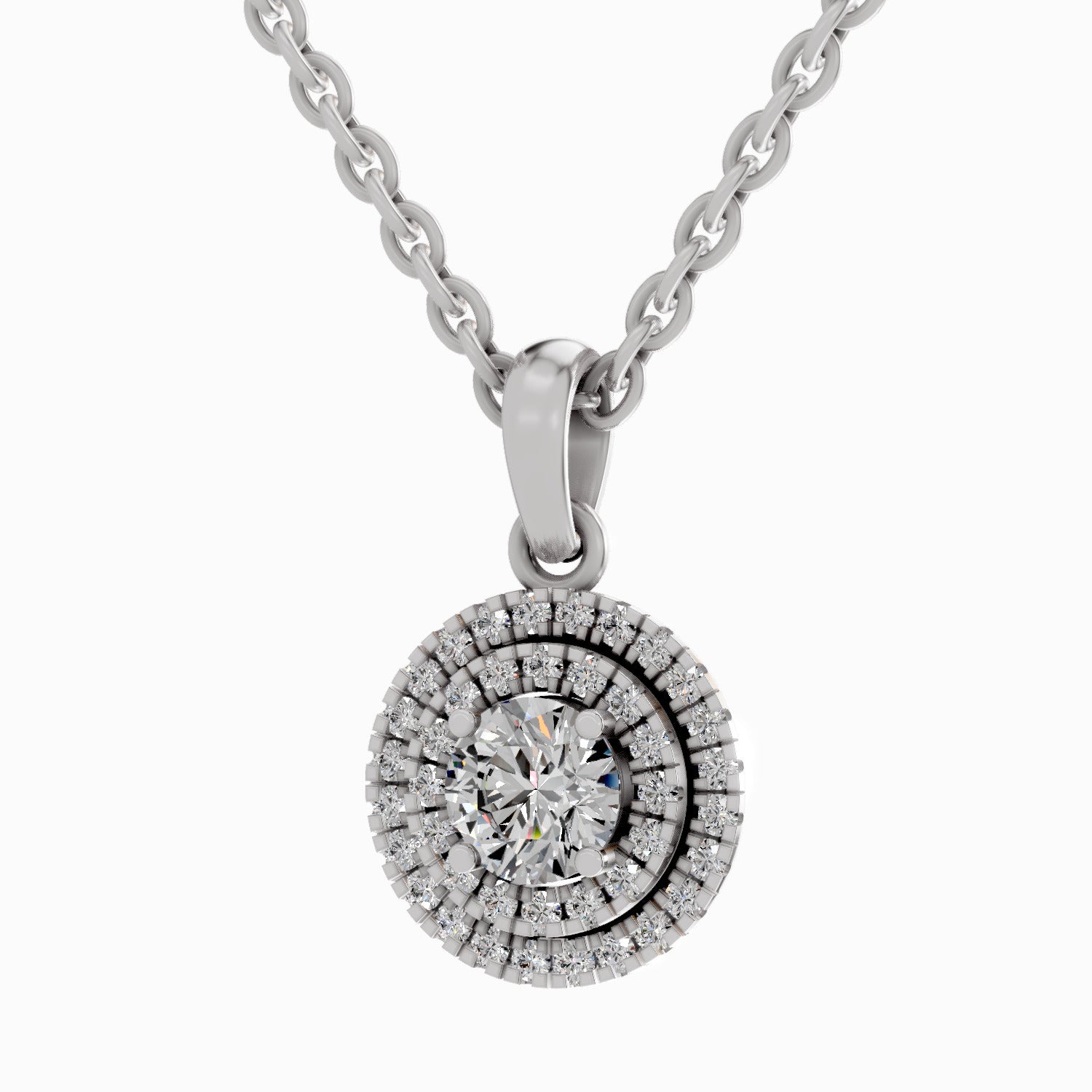 0.79 Carat Double Halo Pendant 14K - White Gold