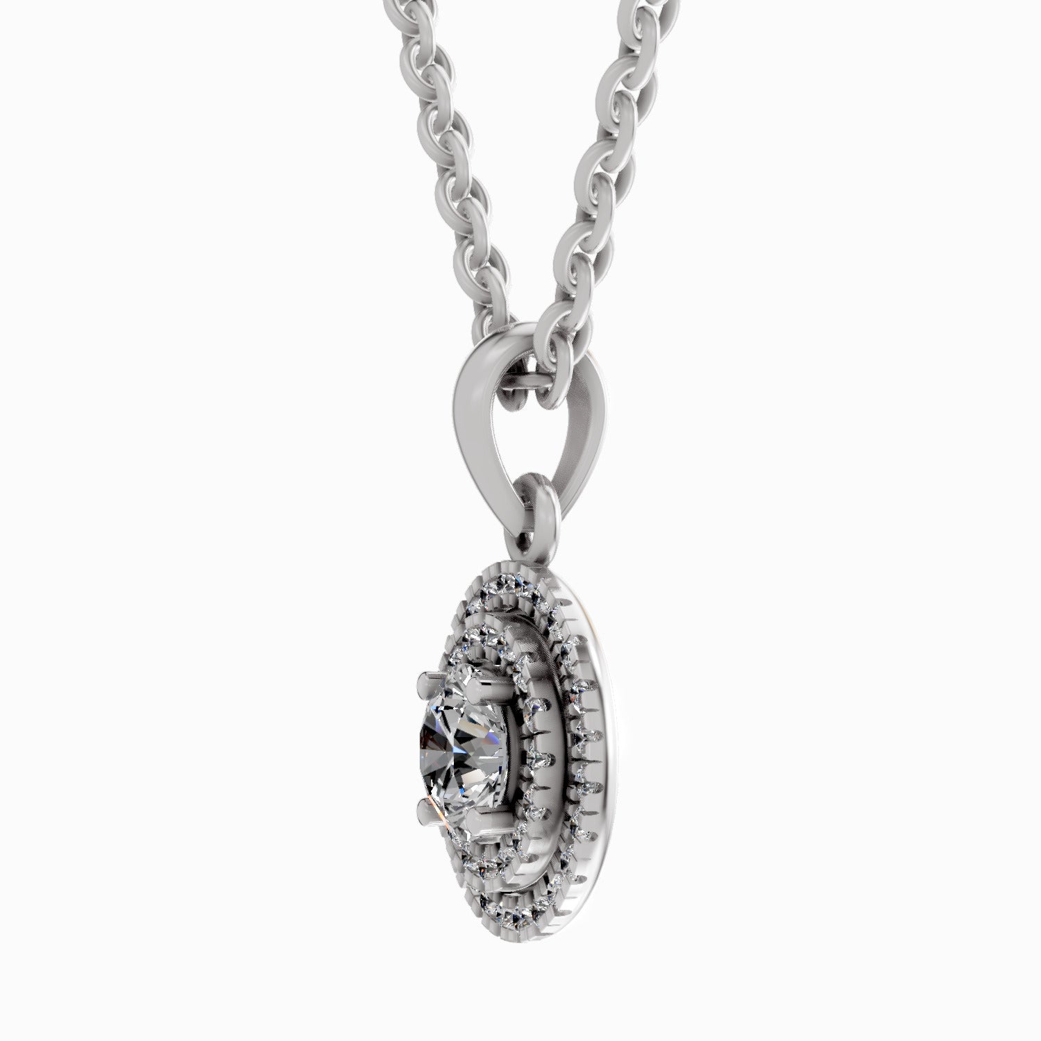 0.79 Carat Double Halo Pendant 14K - White Gold