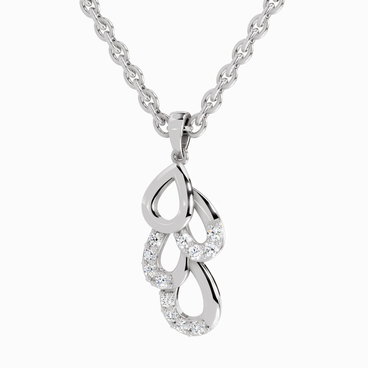 Silver necklace with a heart-shaped pendant on a white background