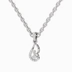 A silver-tone necklace with a teardrop-shaped pendant featuring a small clear round gemstone, shown against a plain white background.