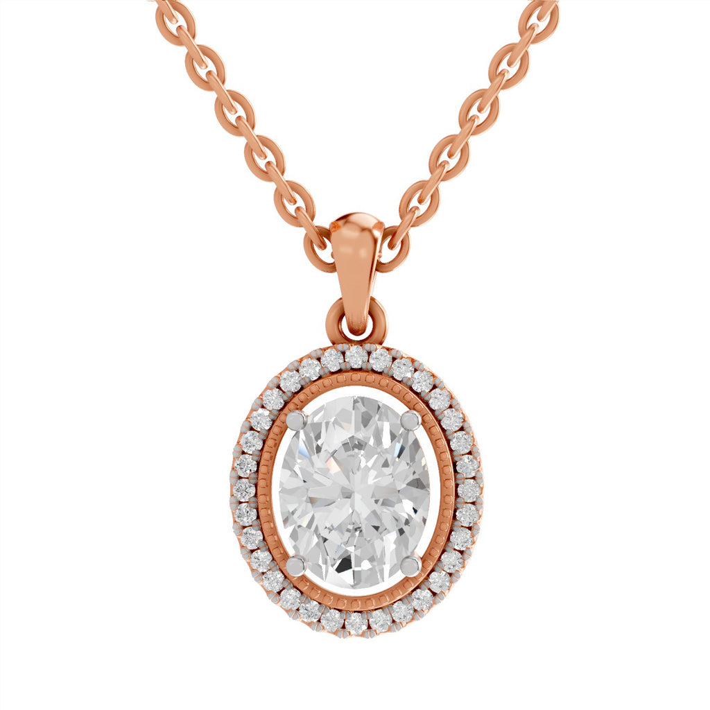 2.39 Carat Oval Halo Pendant 14K - Rose Gold