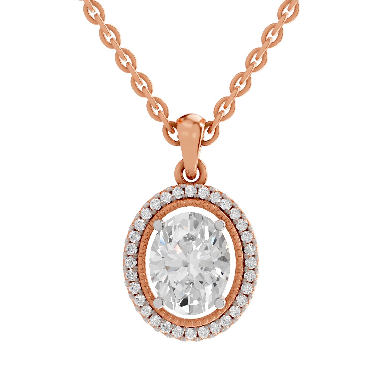 2.39 Carat Oval Halo Pendant 14K - Rose Gold