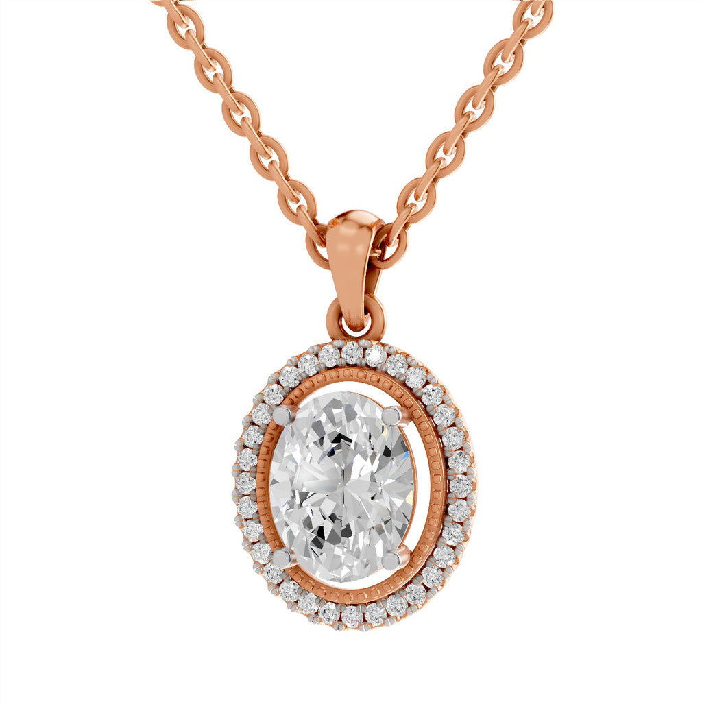 2.39 Carat Oval Halo Pendant 14K - Rose Gold