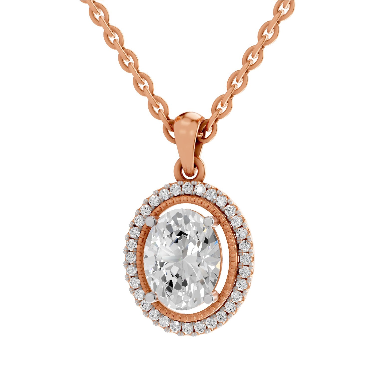 2.39 Carat Oval Halo Pendant 14K - Rose Gold