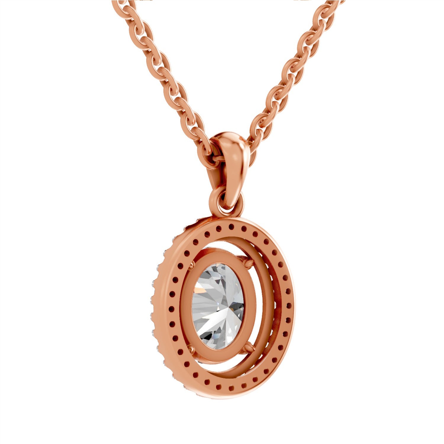 2.39 Carat Oval Halo Pendant 14K - Rose Gold