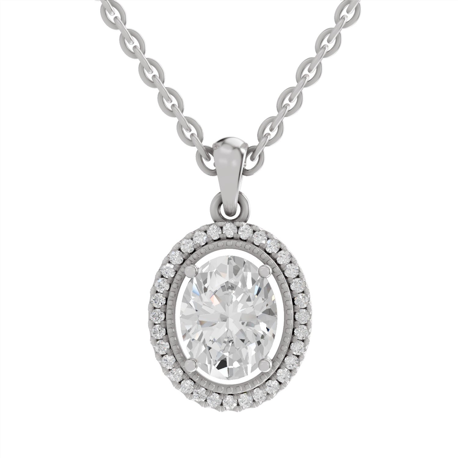 2.39 Carat Oval Halo Pendant 14K - White Gold