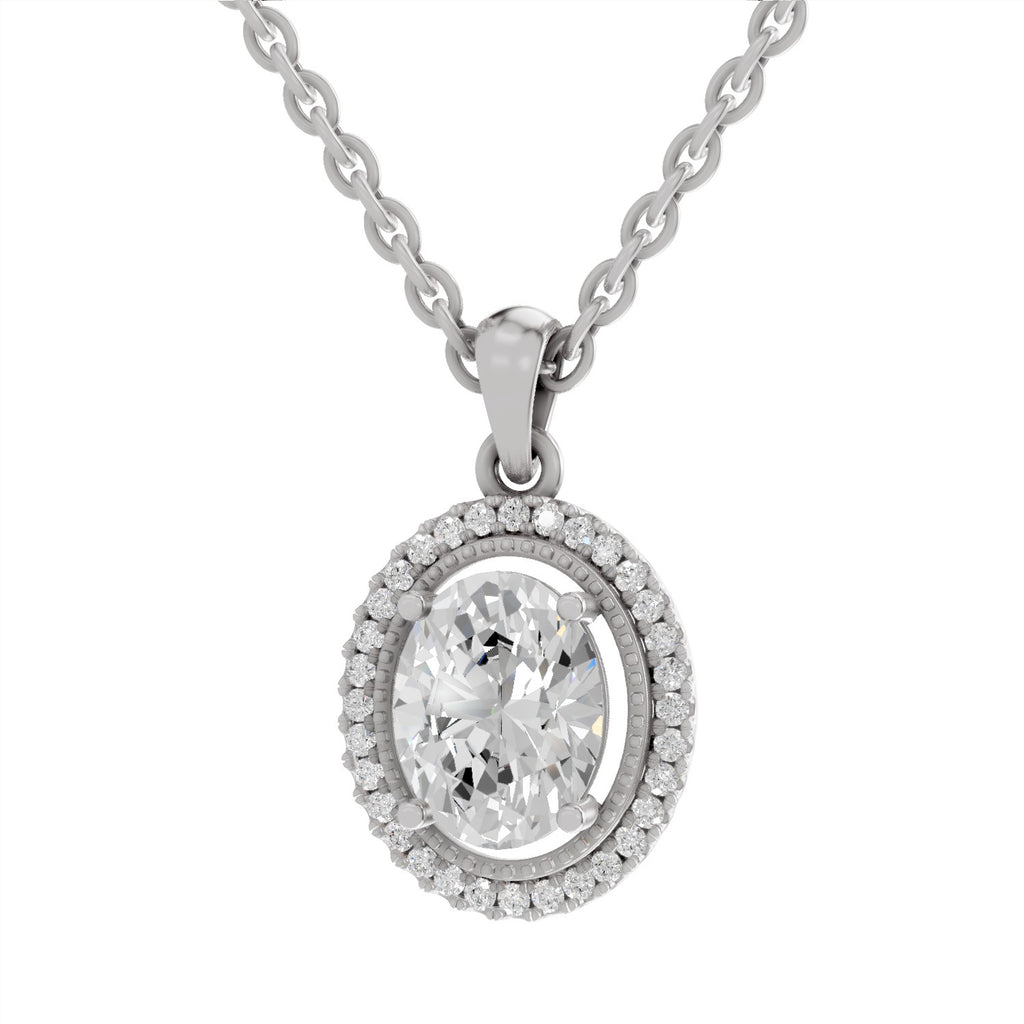 2.39 Carat Oval Halo Pendant 14K - White Gold