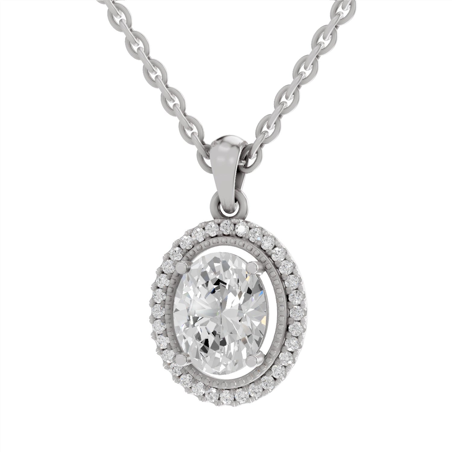 2.39 Carat Oval Halo Pendant 14K - White Gold