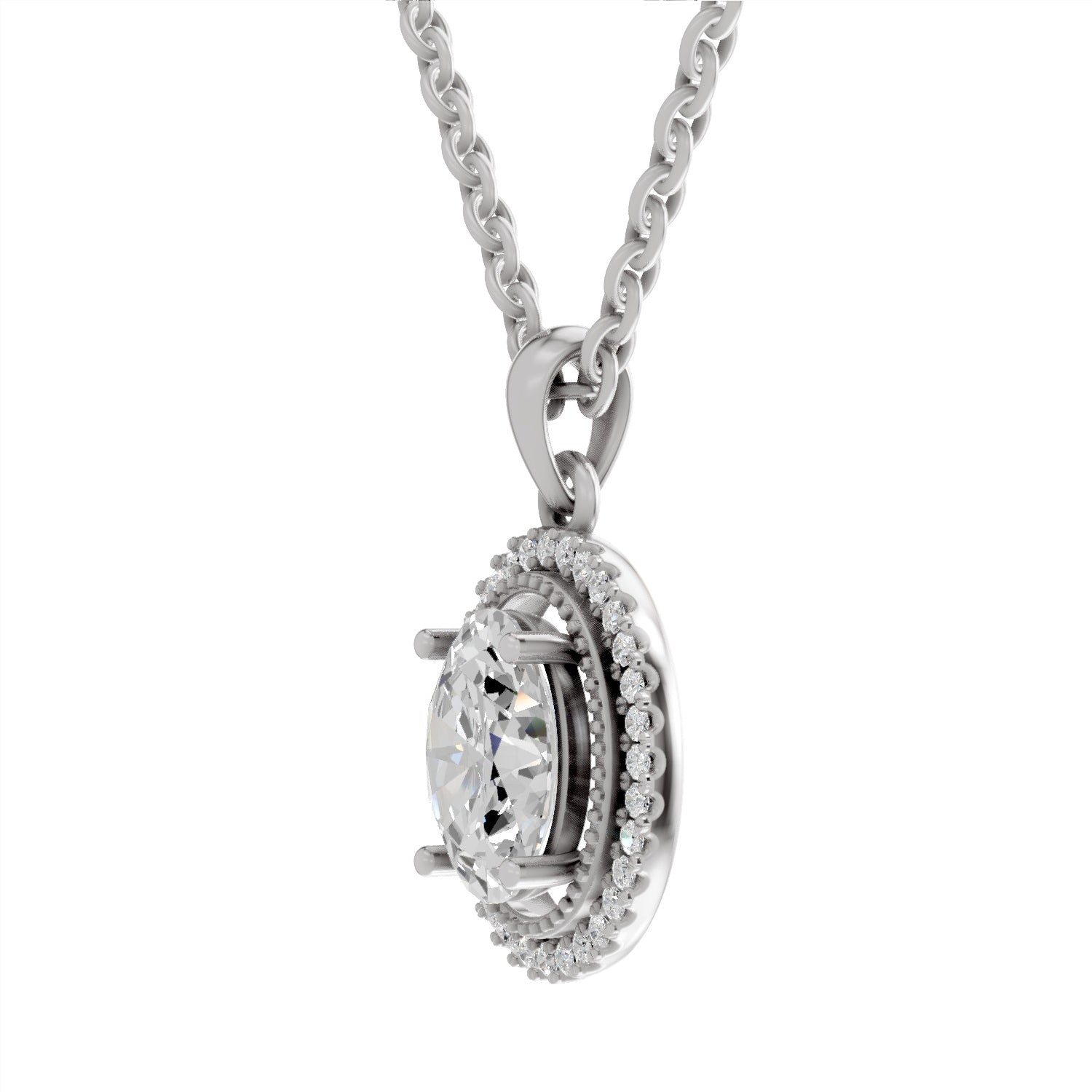 2.39 Carat Oval Halo Pendant 14K - White Gold