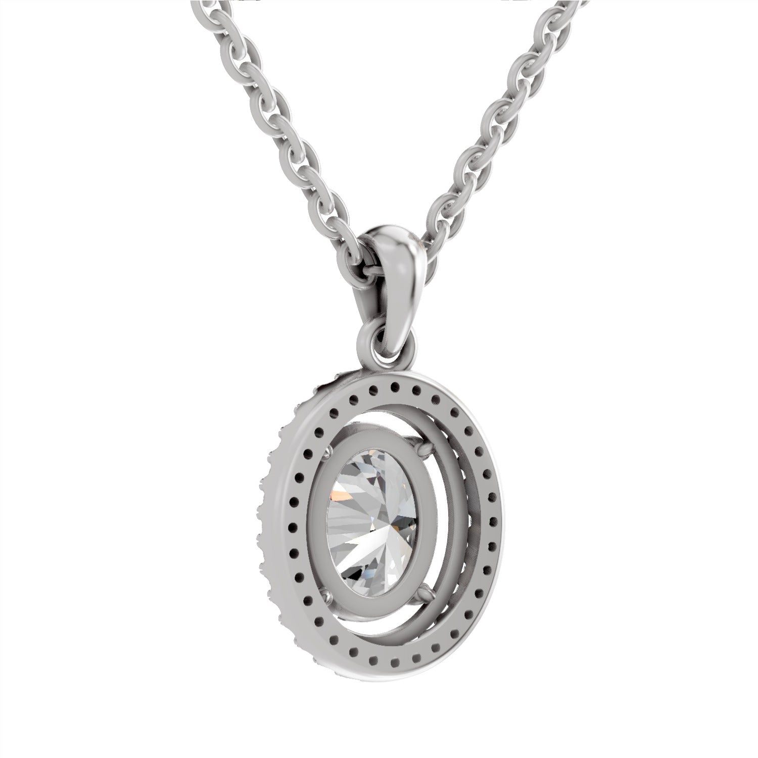 2.39 Carat Oval Halo Pendant 14K - White Gold