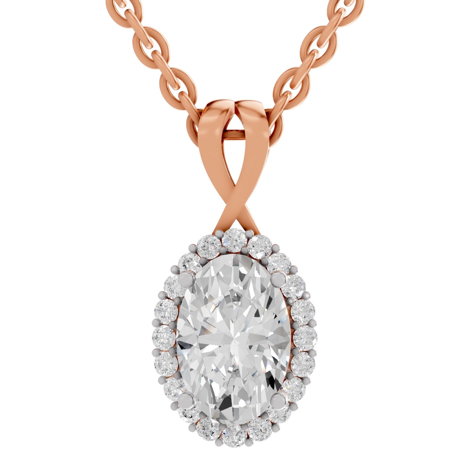 Pristine Oval Halo Diamond Pendant