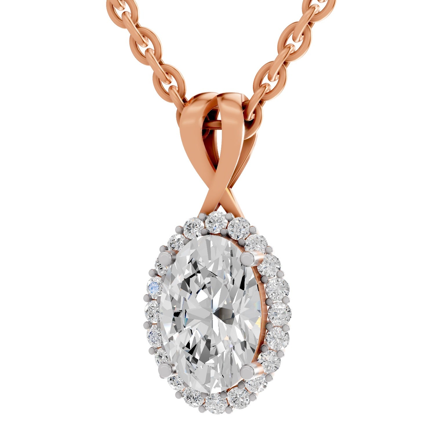 Pristine Oval Halo Diamond Pendant