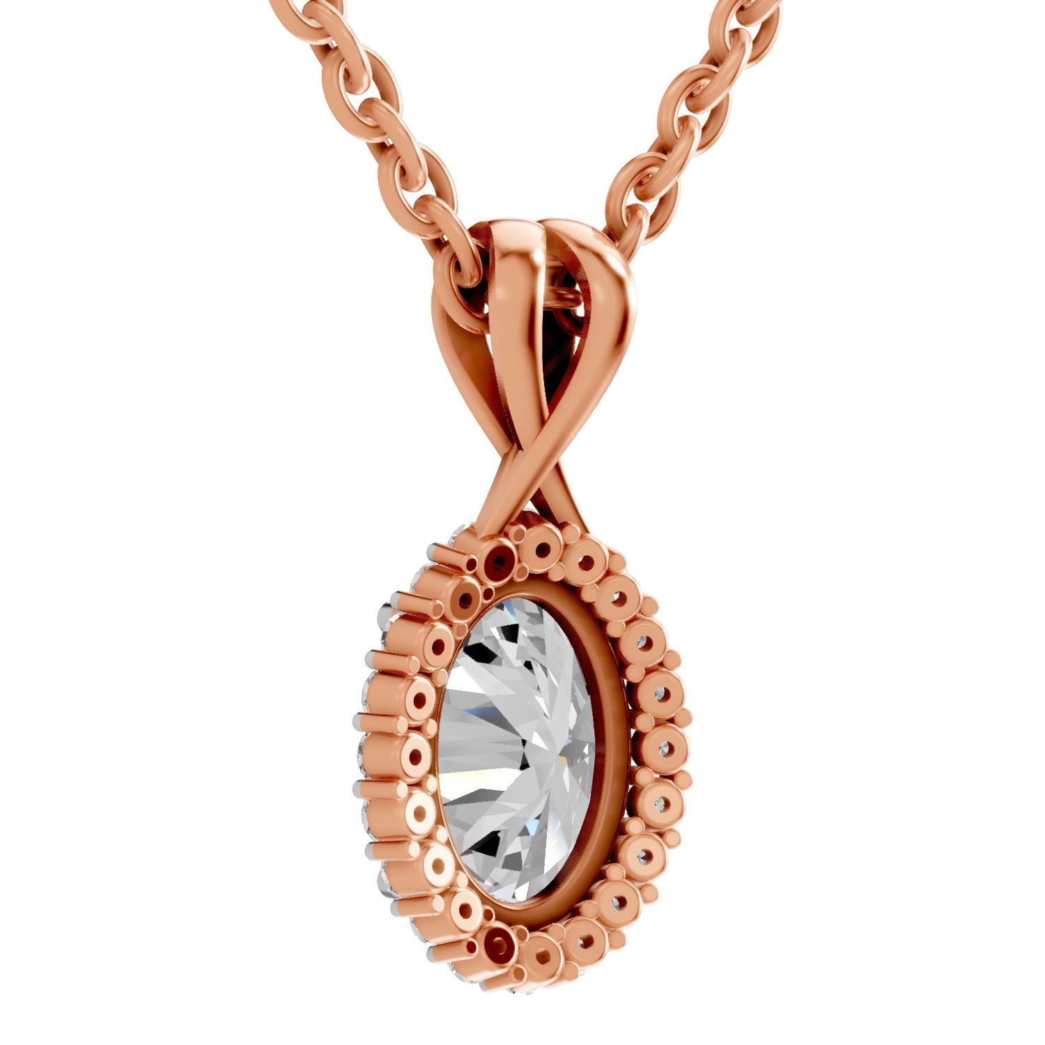 Pristine Oval Halo Diamond Pendant