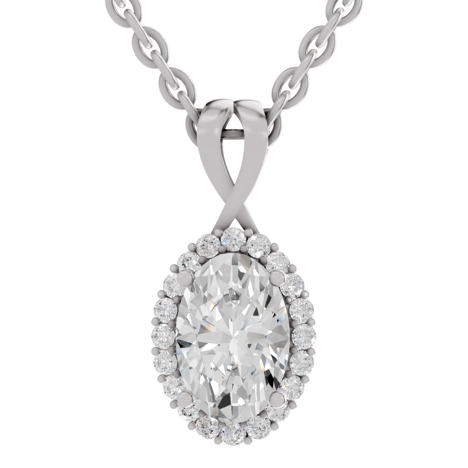 Pristine Oval Halo Diamond Pendant