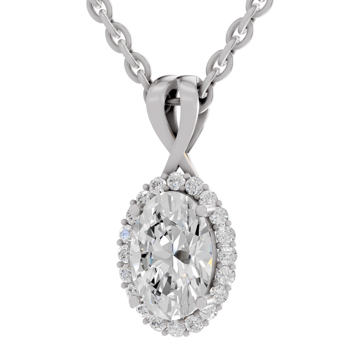 Pristine Oval Halo Diamond Pendant