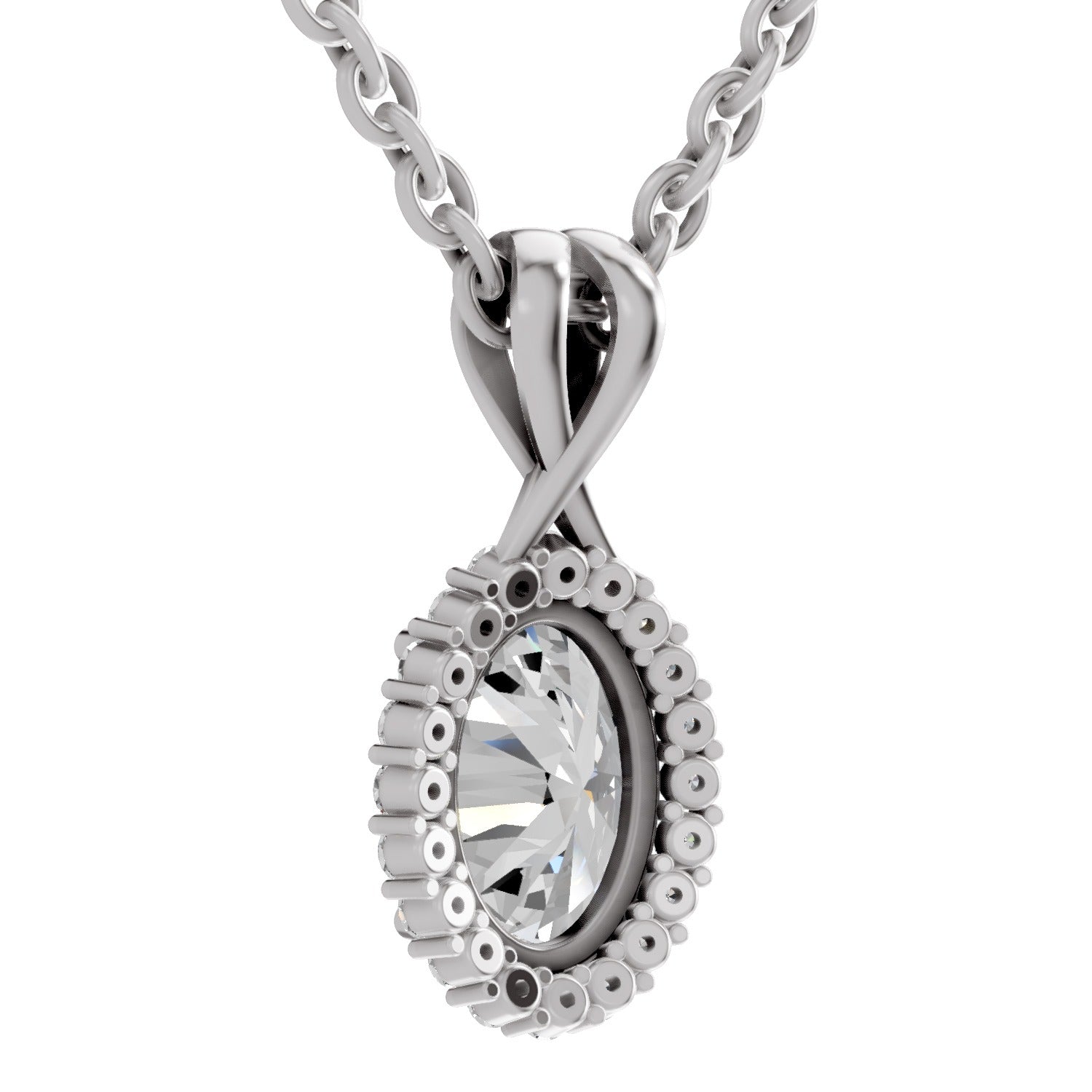 Pristine Oval Halo Diamond Pendant