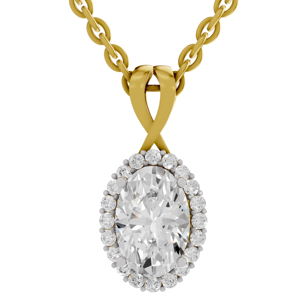 2.23 Carat Oval Shape Halo Diamond Pendant 14K - Rose Gold