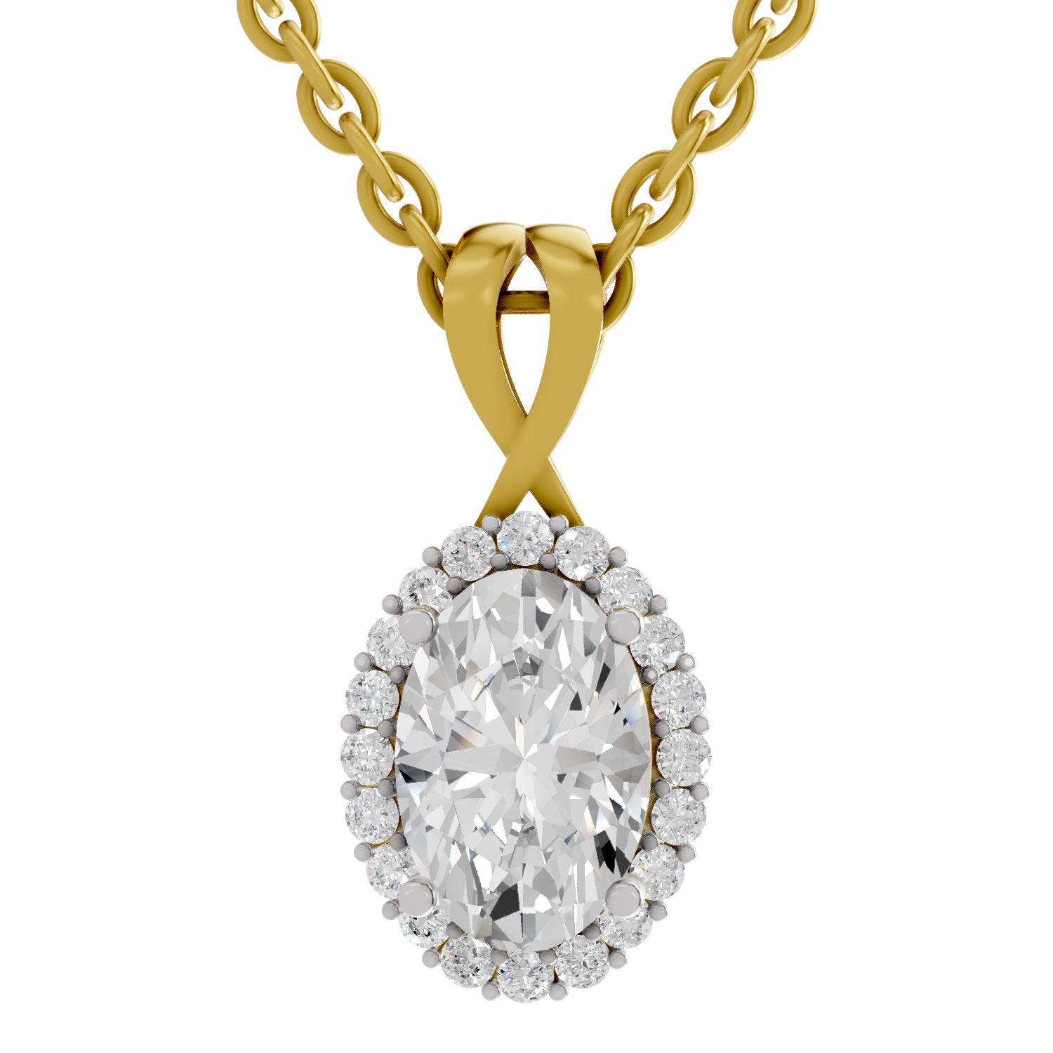 2.23 Carat Oval Shape Halo Diamond Pendant 14K - Rose Gold