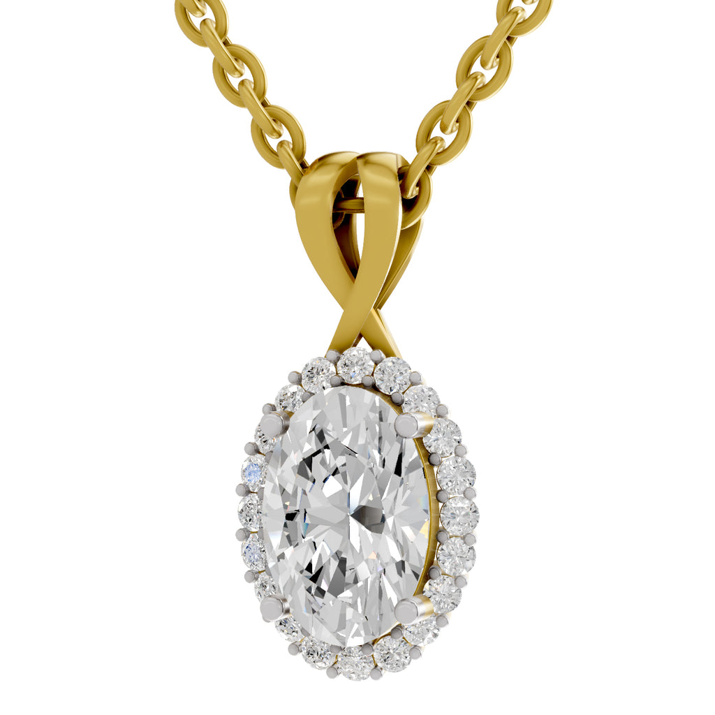 2.23 Carat Oval Shape Halo Diamond Pendant 14K - Rose Gold