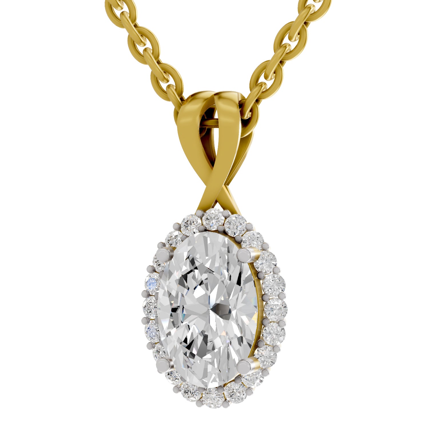 2.23 Carat Oval Shape Halo Diamond Pendant 14K - Rose Gold