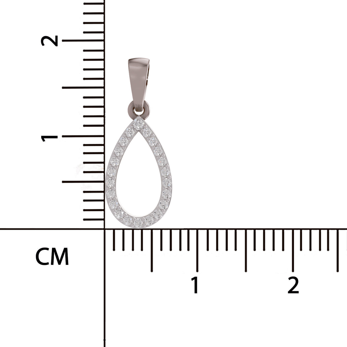 Teardrop-shaped pendant with measurement scale in centimeters
