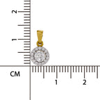 Gold and silver pendant with a clear gemstone on a white background with measurement scale.