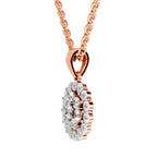 Rose gold necklace with a diamond pendant on a white background