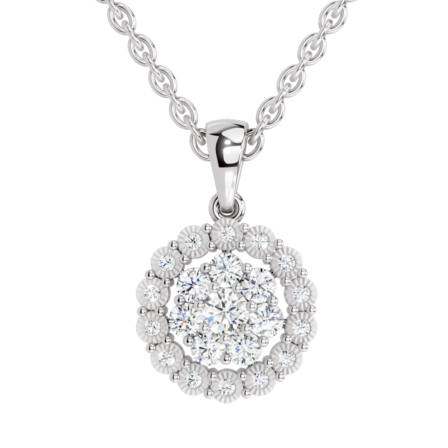 0.58 Carat Round Halo Pendant 14K - White Gold