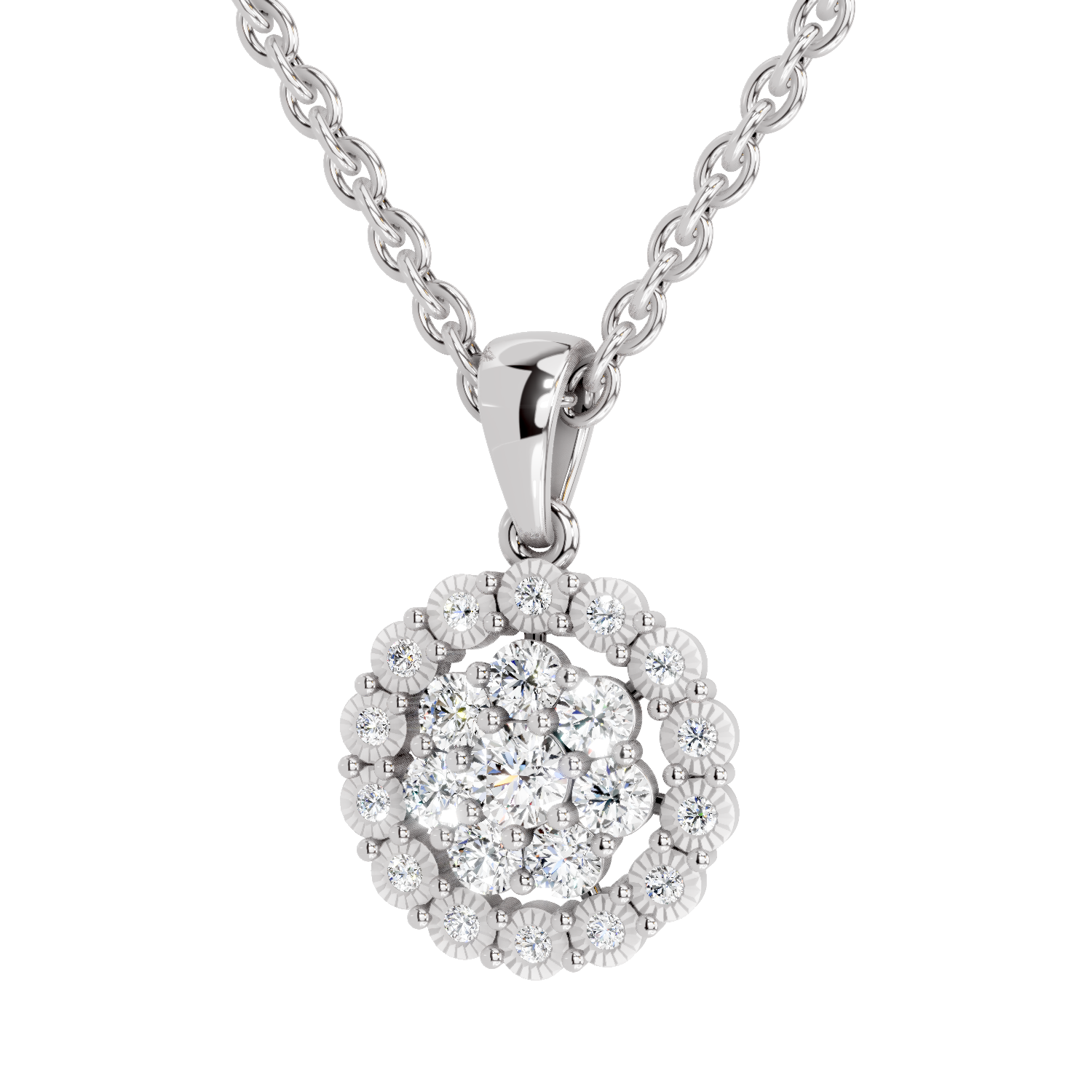 0.58 Carat Round Halo Pendant 14K - White Gold