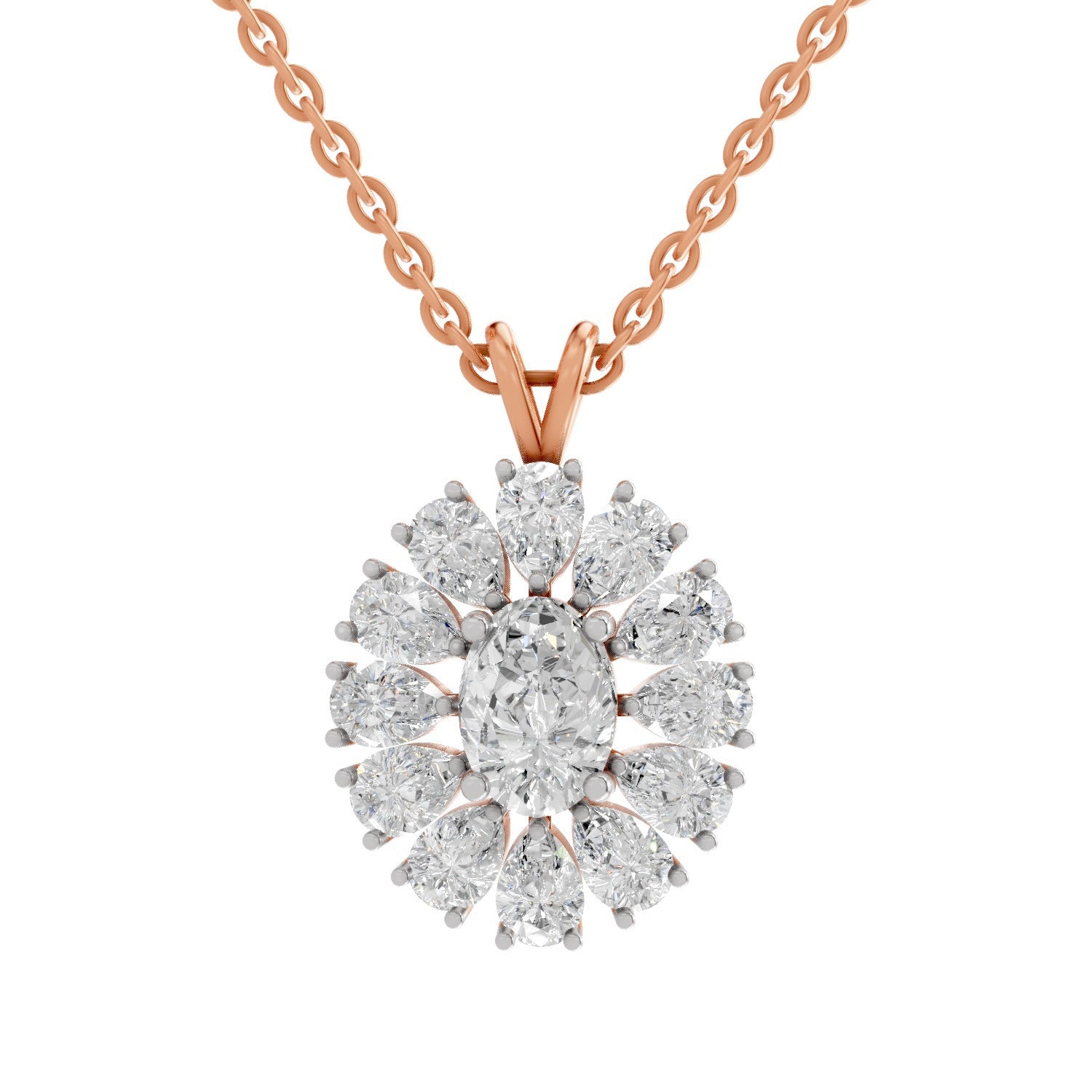 Luminous Oval Floral Diamond Pendant