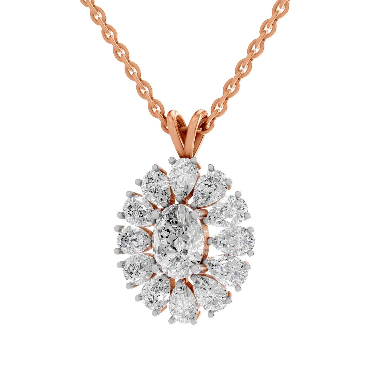 Luminous Oval Floral Diamond Pendant