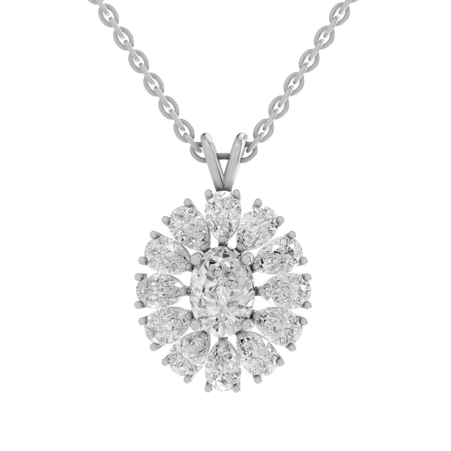 Luminous Oval Floral Diamond Pendant