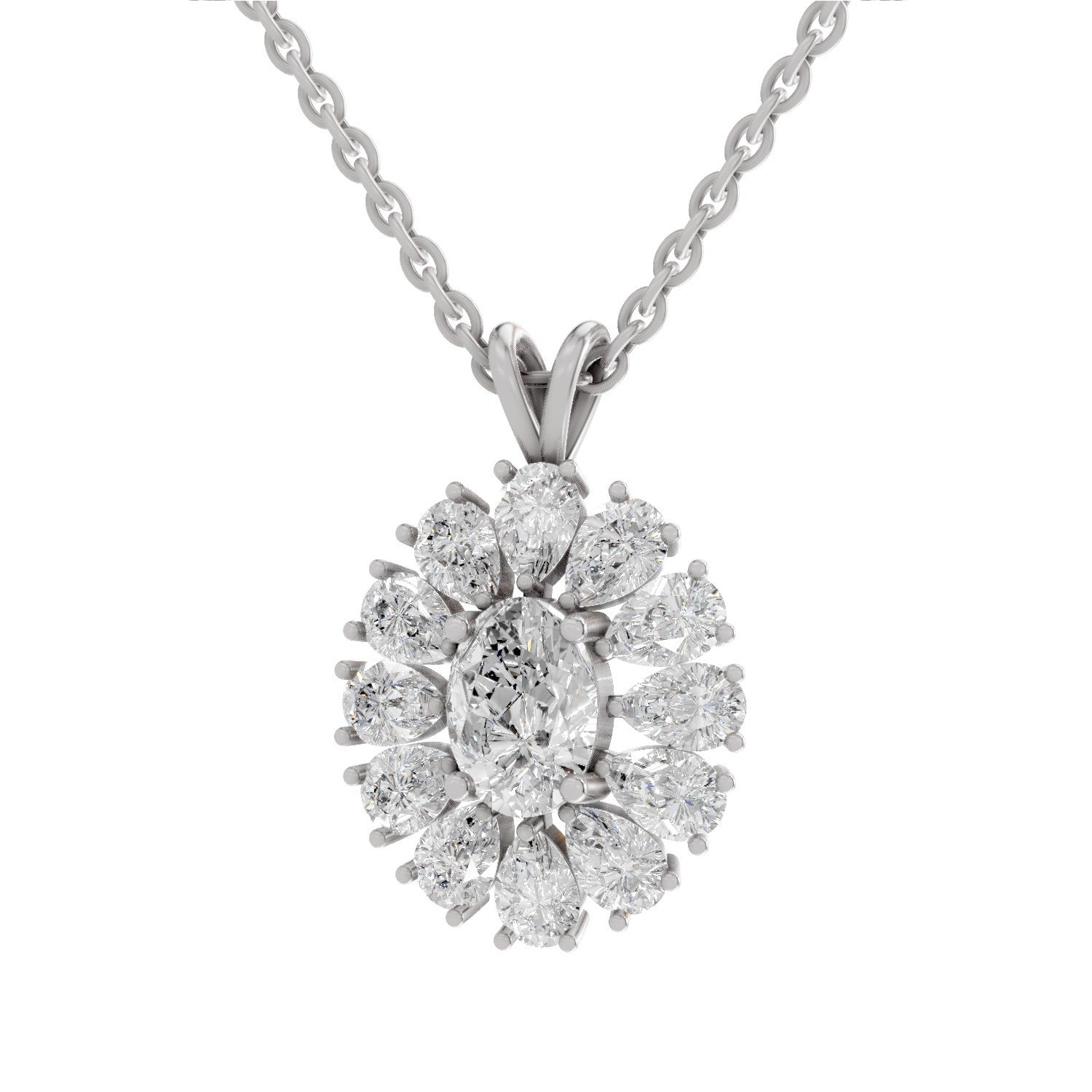 Luminous Oval Floral Diamond Pendant