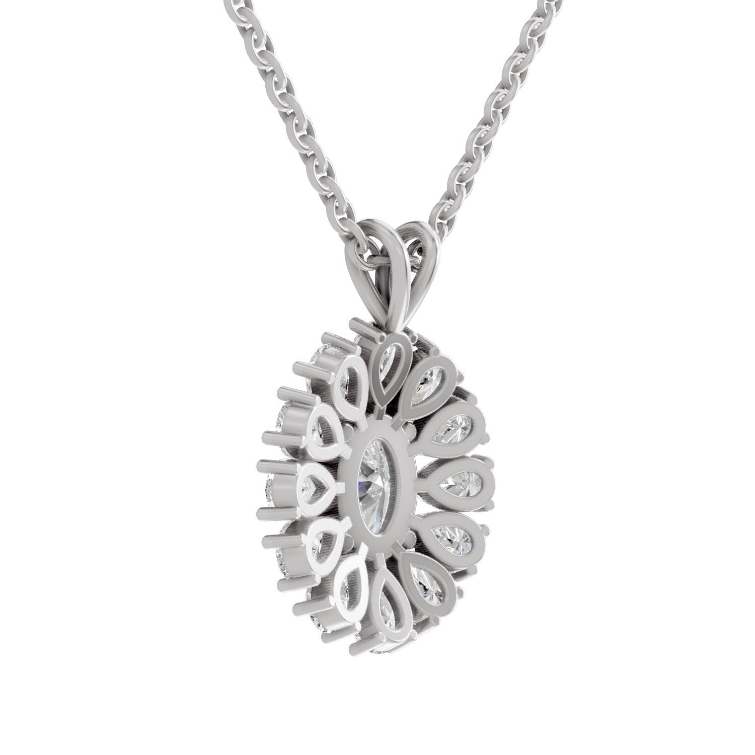 Luminous Oval Floral Diamond Pendant