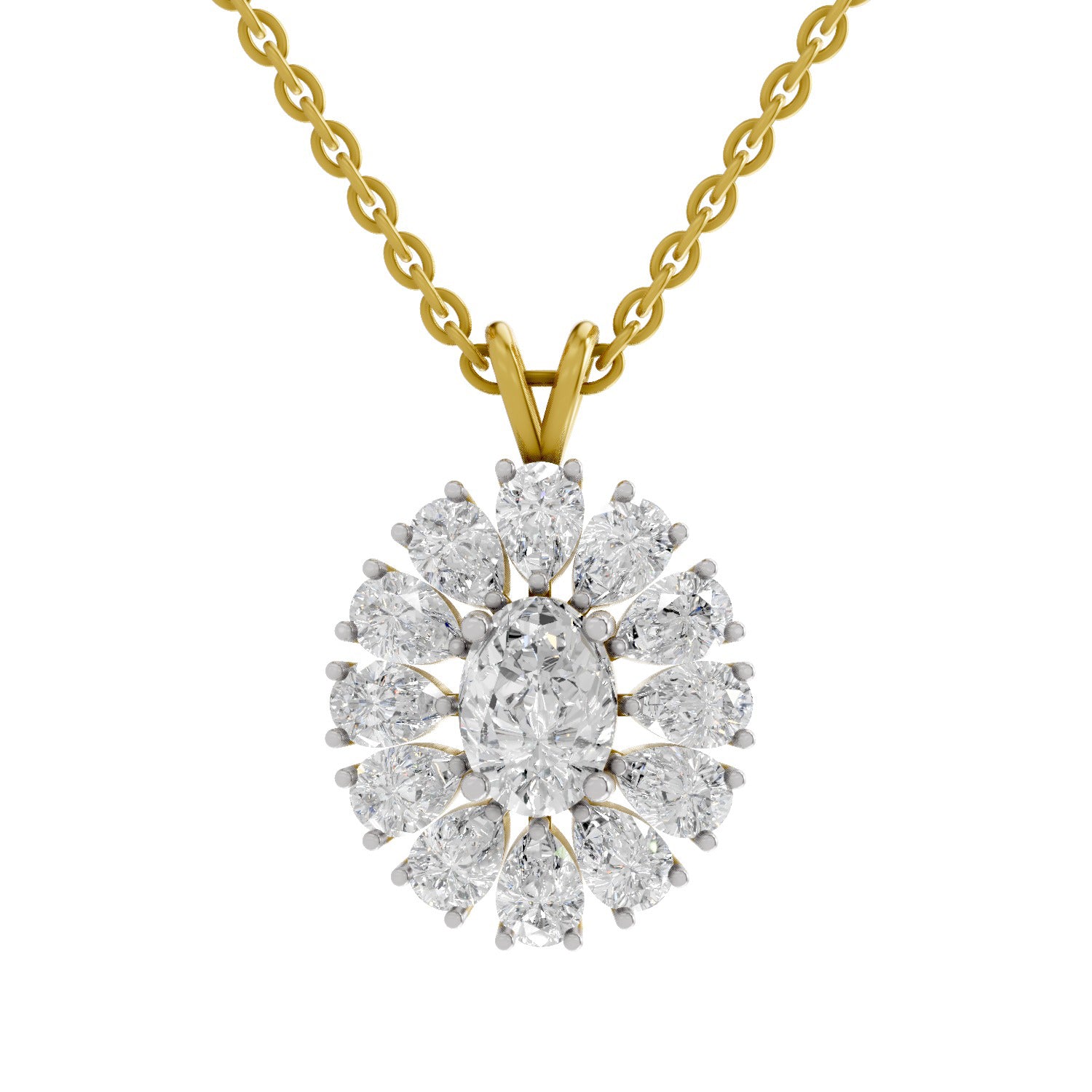 3.04 Carat Oval & Pear Shape Floral Cluster Diamond Pendant 14K - Rose Gold