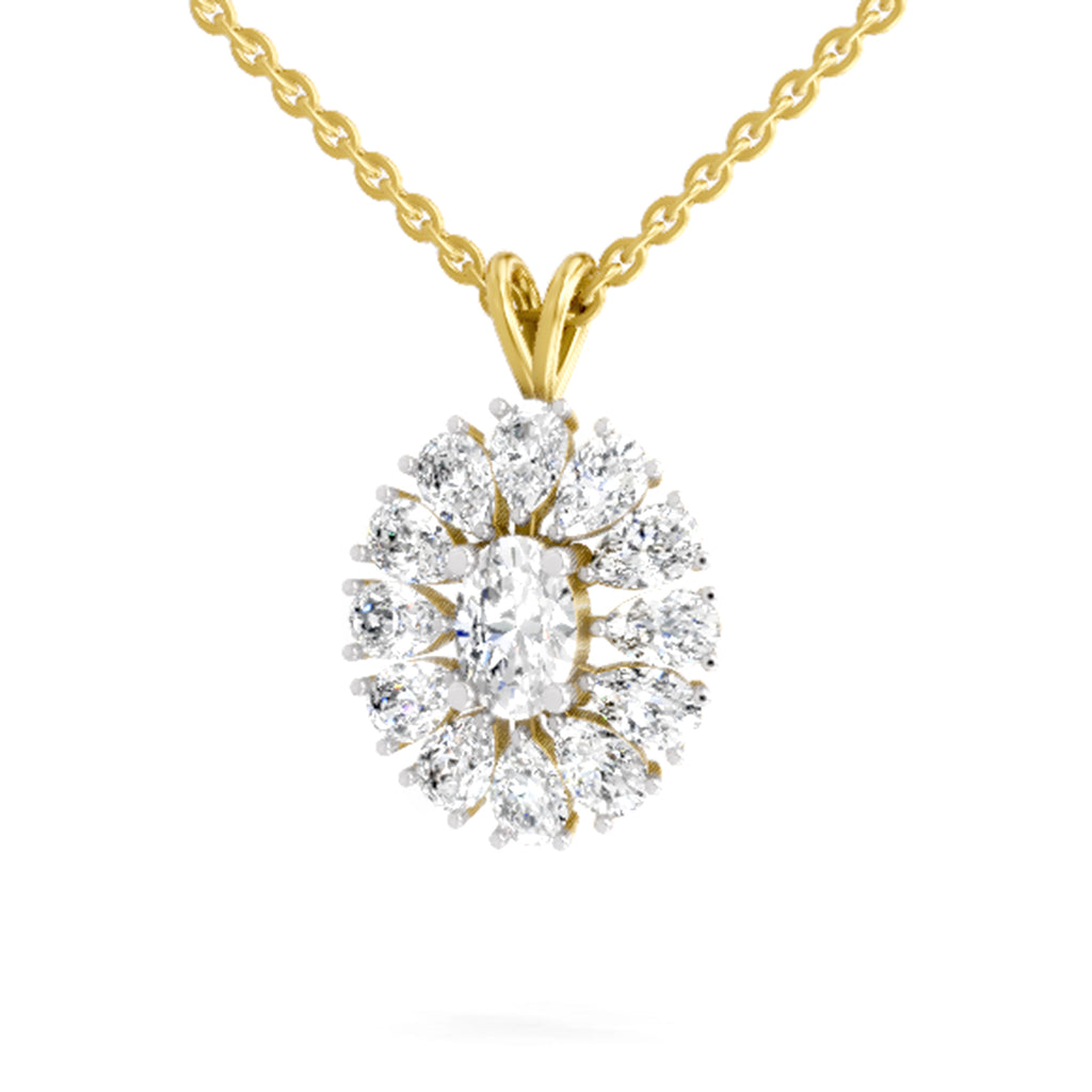 3.04 Carat Oval & Pear Shape Floral Cluster Diamond Pendant 14K - Rose Gold