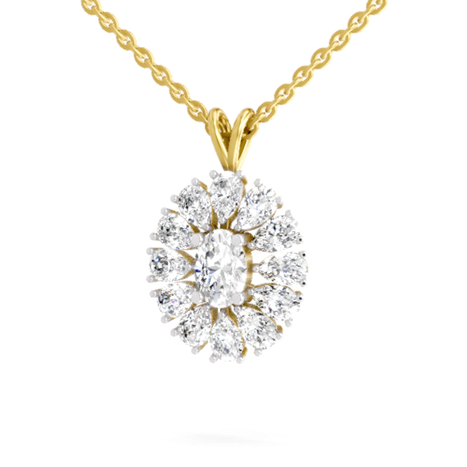 3.04 Carat Oval & Pear Shape Floral Cluster Diamond Pendant 14K - Rose Gold