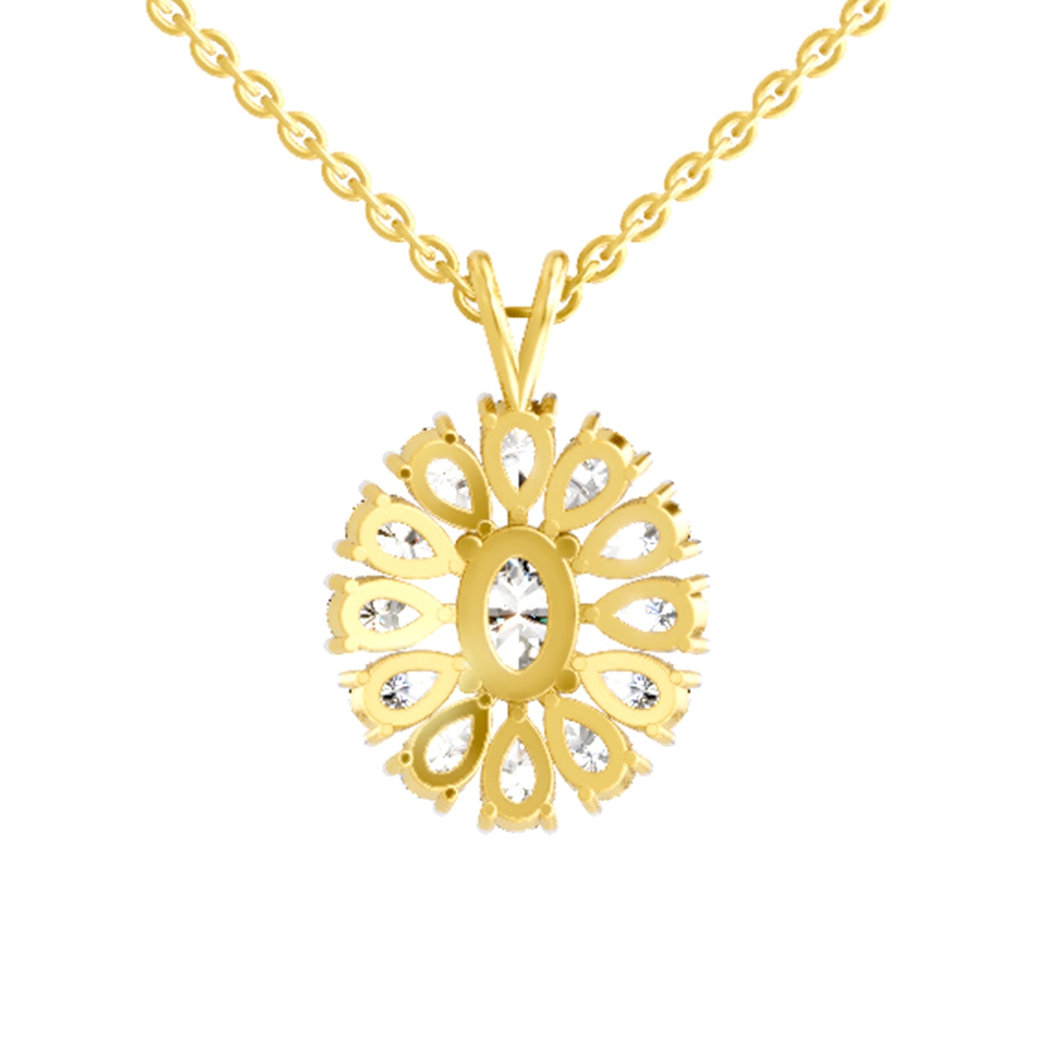 3.04 Carat Oval & Pear Shape Floral Cluster Diamond Pendant 14K - Rose Gold