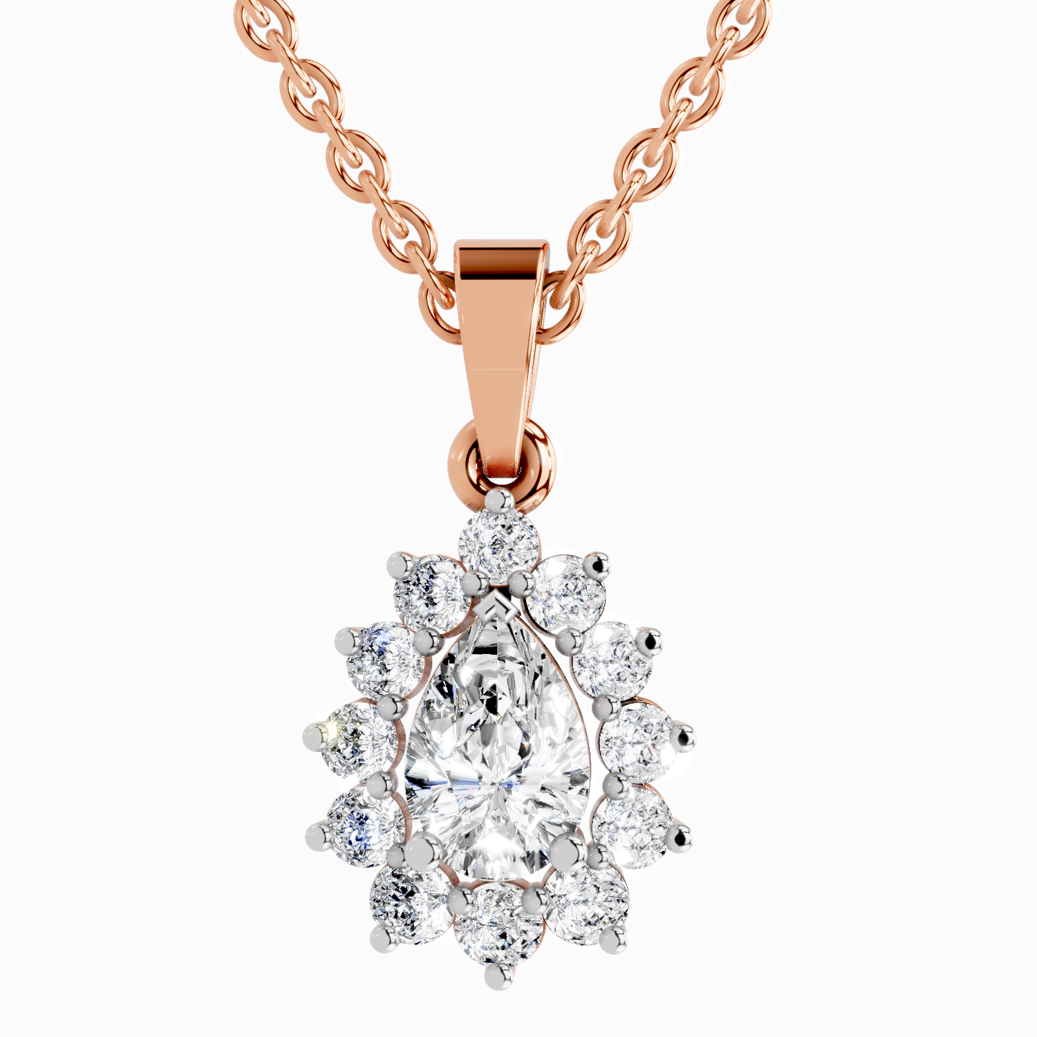 1.61 Carat Pear Halo Pendant 14K - Rose Gold