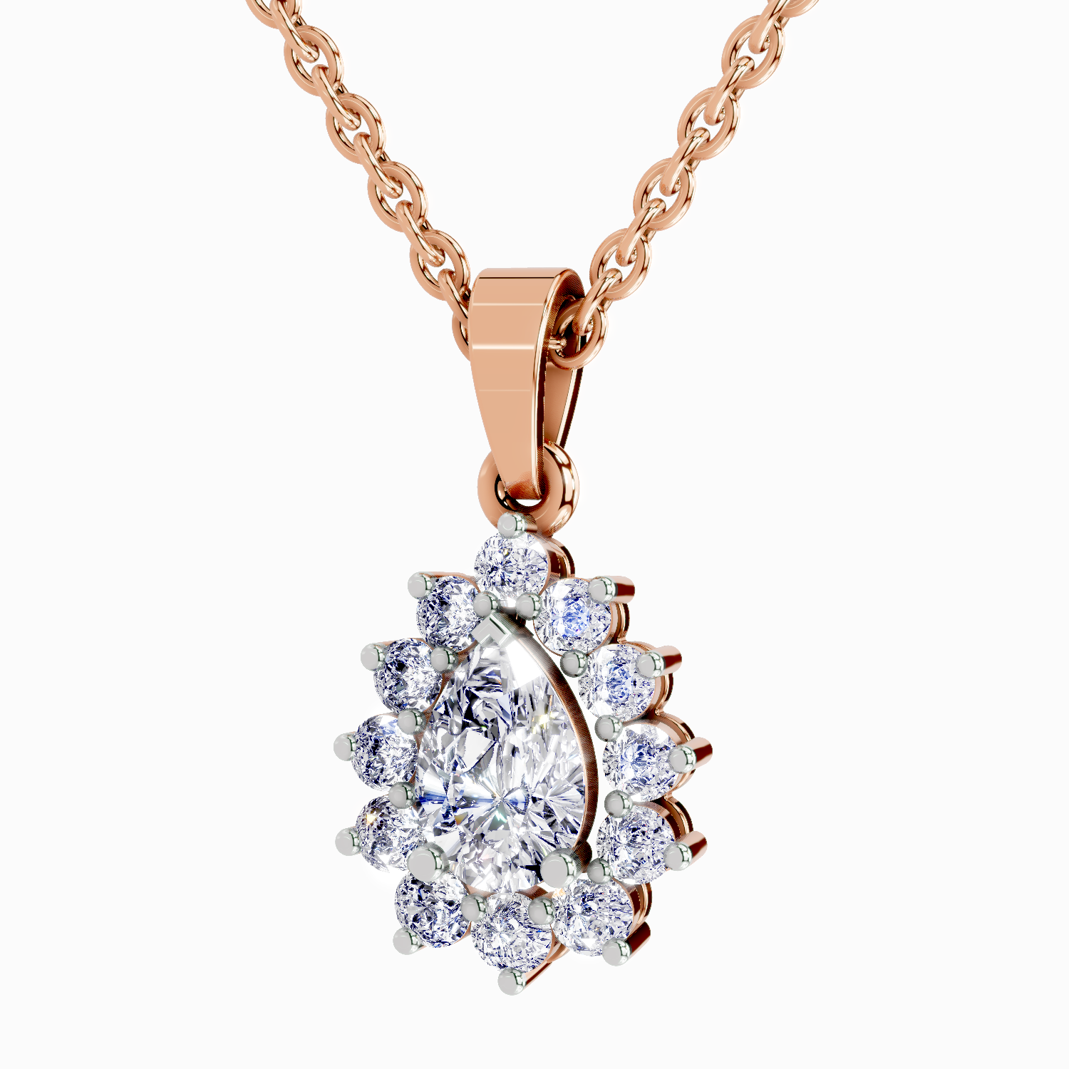 1.61 Carat Pear Halo Pendant 14K - Rose Gold