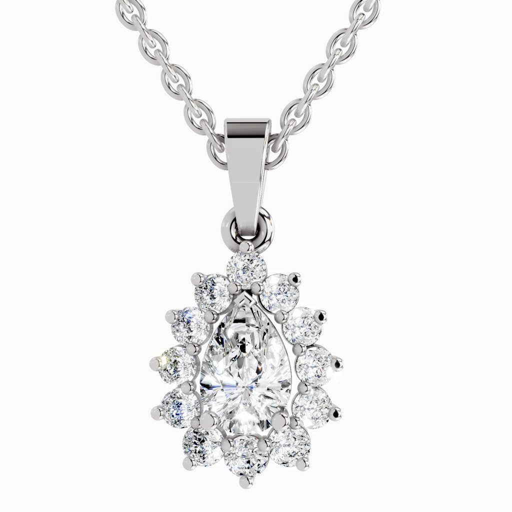 1.61 Carat Pear Halo Pendant 14K - White Gold