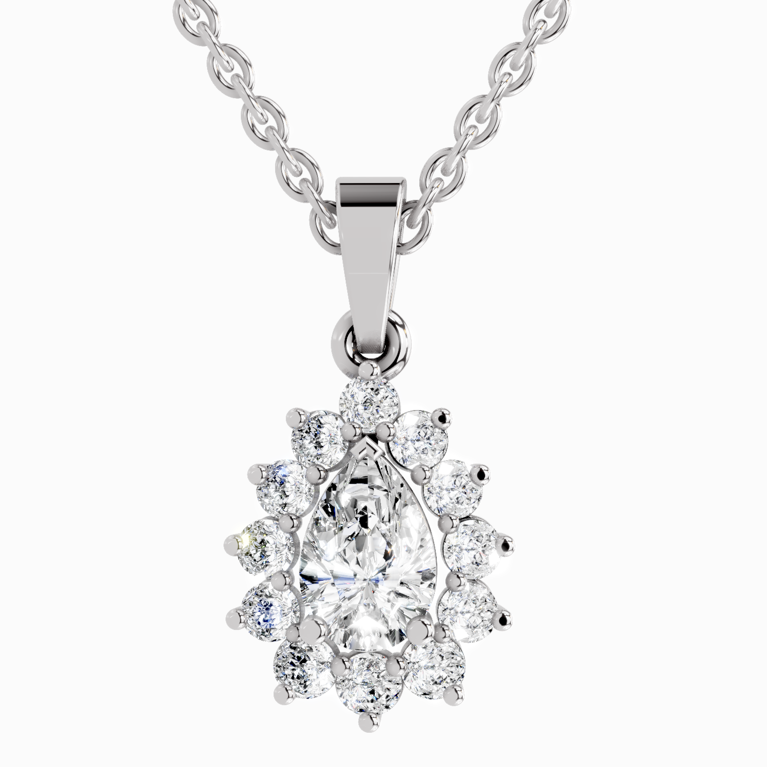 1.61 Carat Pear Halo Pendant 14K - White Gold