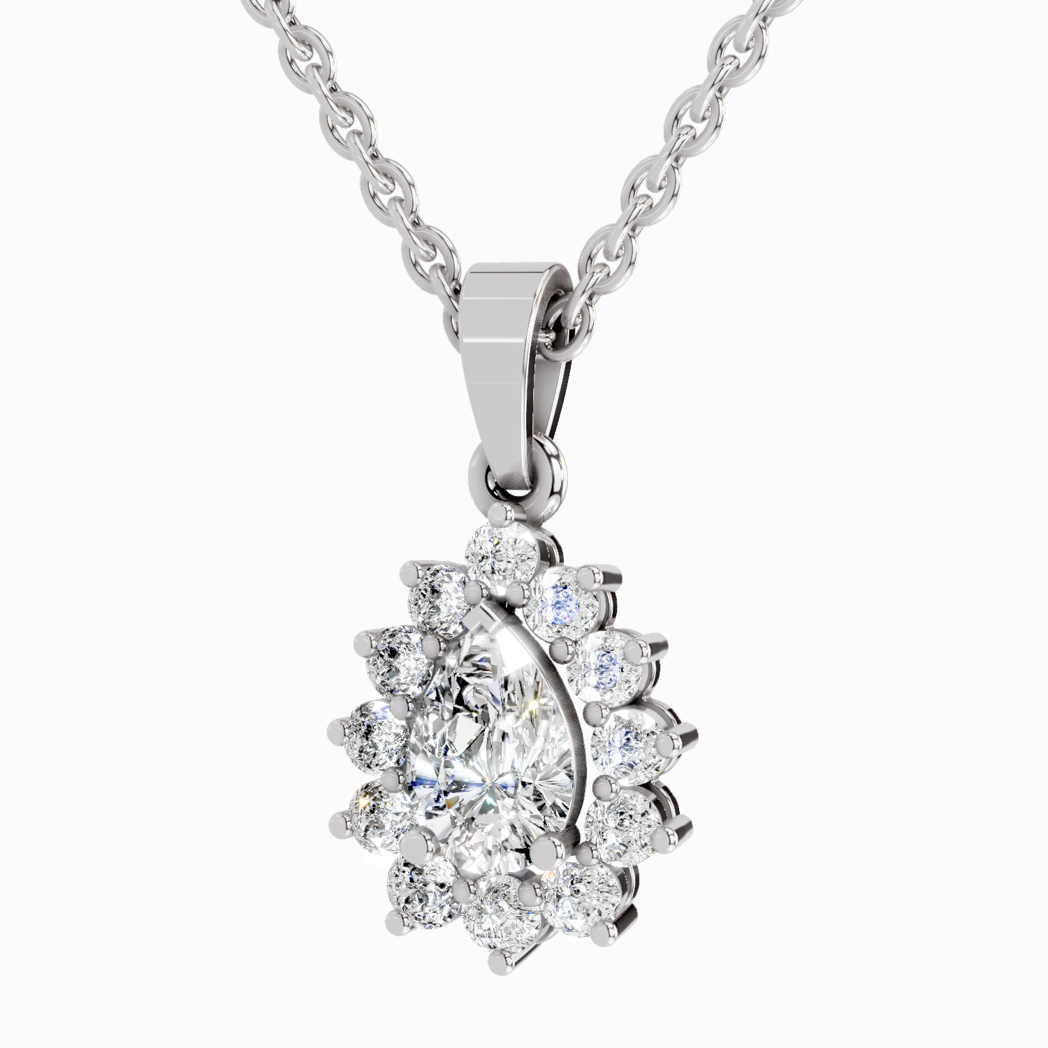 1.61 Carat Pear Halo Pendant 14K - White Gold
