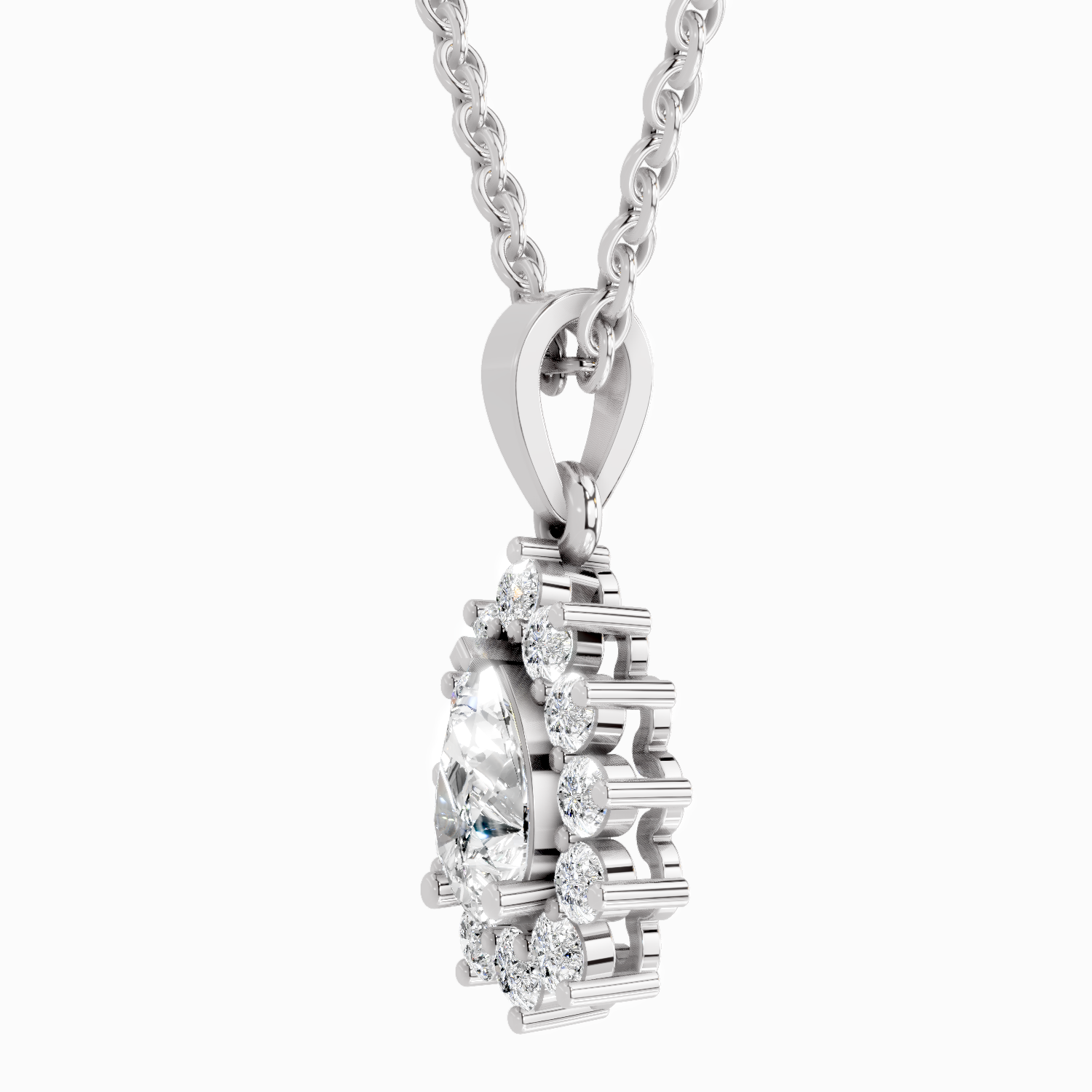 1.61 Carat Pear Halo Pendant 14K - White Gold