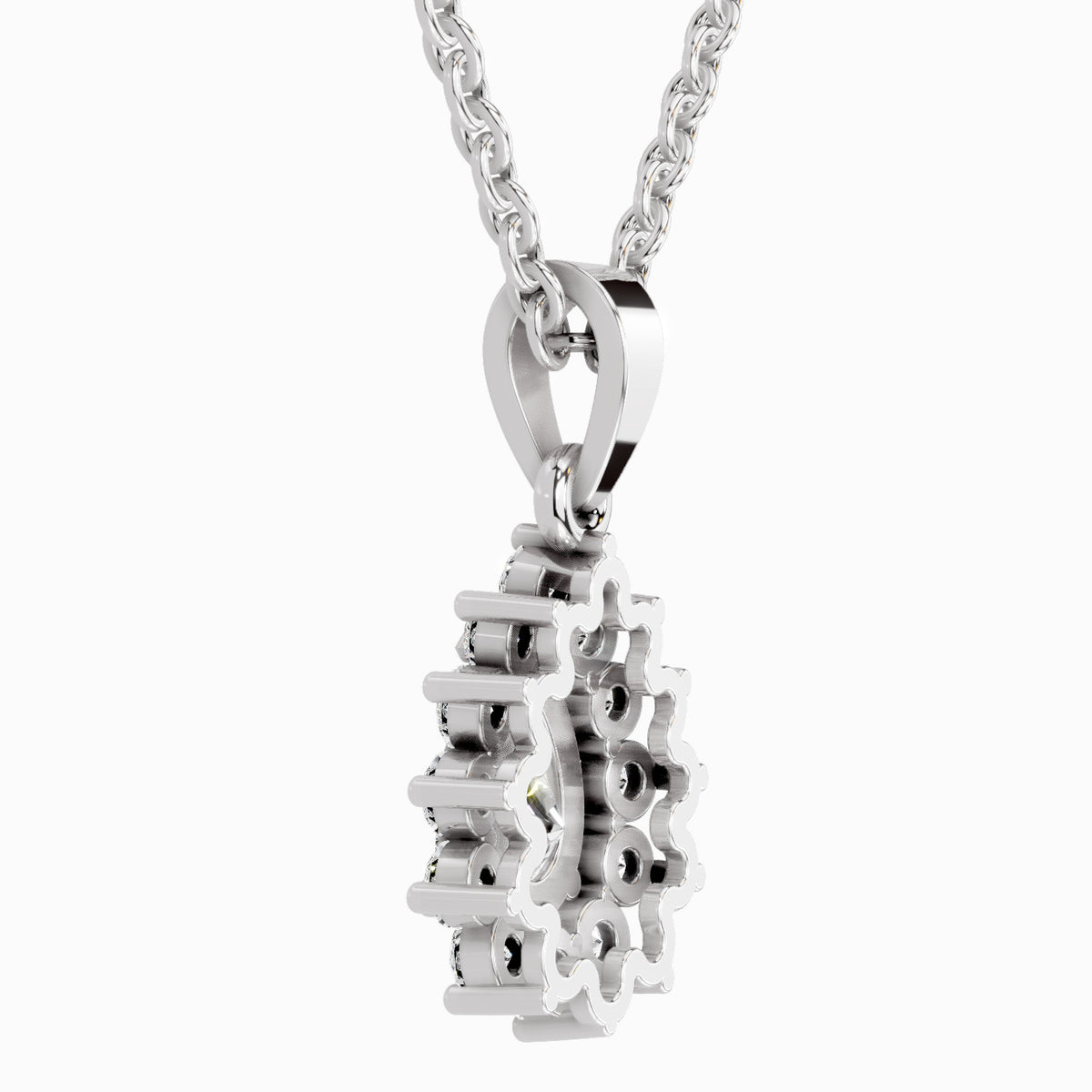 Silver pendant necklace on a white background