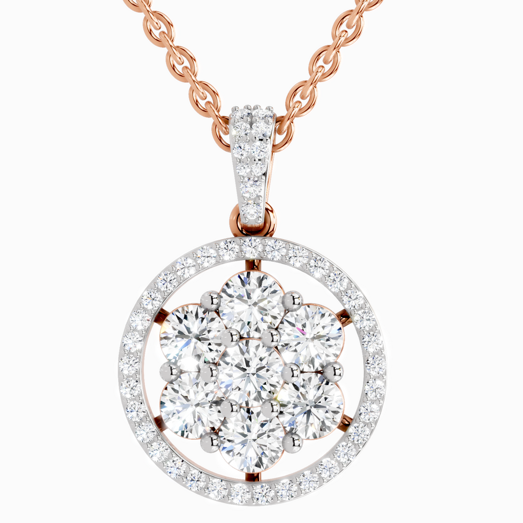 2.13 Carat Round Cluster Halo Pendant 14K - Rose Gold