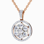 Diamond necklace with rose gold chain on a white background