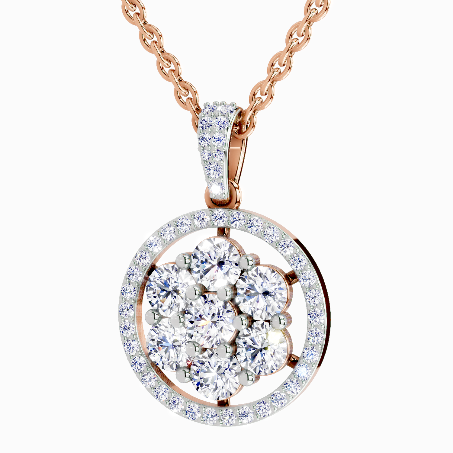 2.13 Carat Round Cluster Halo Pendant 14K - Rose Gold