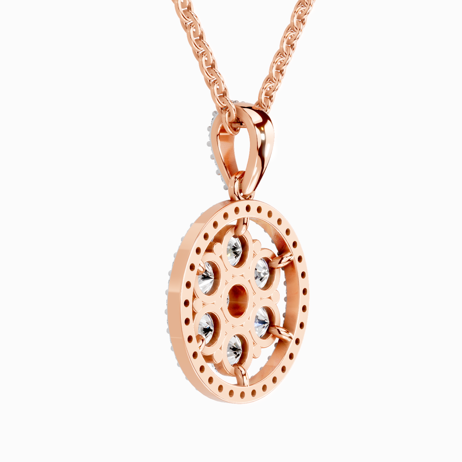 2.13 Carat Round Cluster Halo Pendant 14K - Rose Gold