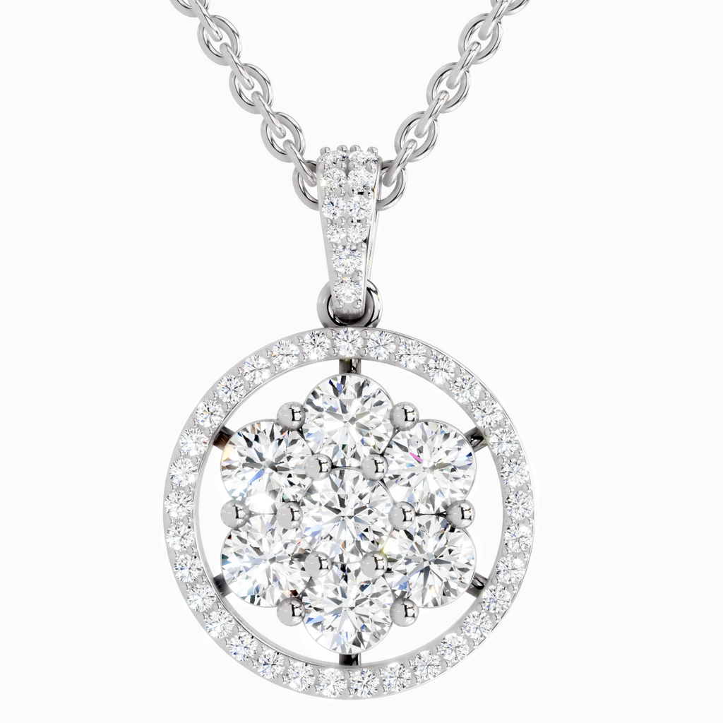 2.13 Carat Round Cluster Halo Pendant 14K - White Gold